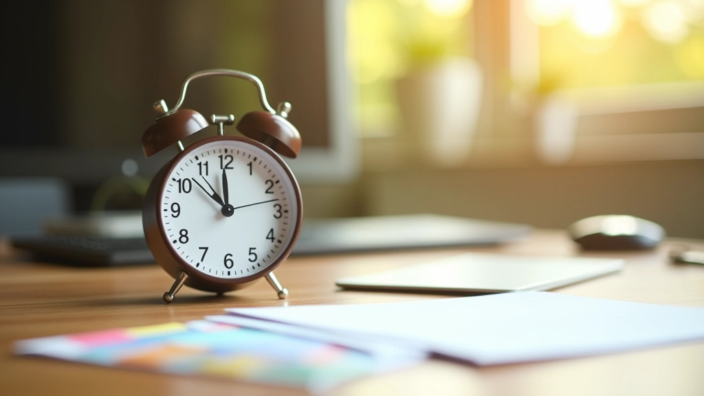Klok op bureau met takenlijst, visualisering van dagelijkse prioriteiten en timing