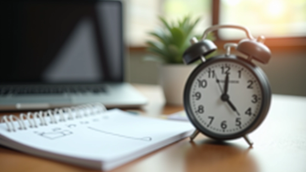 Close-up van desktop met analoge timer en geopende laptop met kanban-stijl to-do list