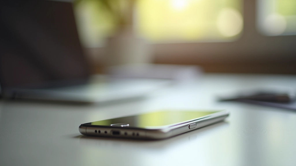 Telefoon ligt buiten bereik op een tafel, afgezet van werkplek